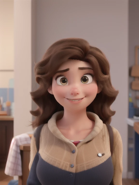 Disney and pixar style woman, super light brown eyes, hair divided in the middle, high qualiy, best qualityer, super verbose, 3D animation