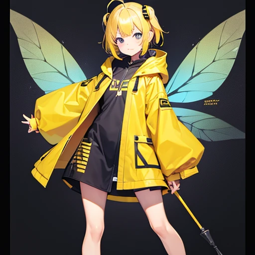 Girl with yellow cloak, Yellow hair, bee antennae 