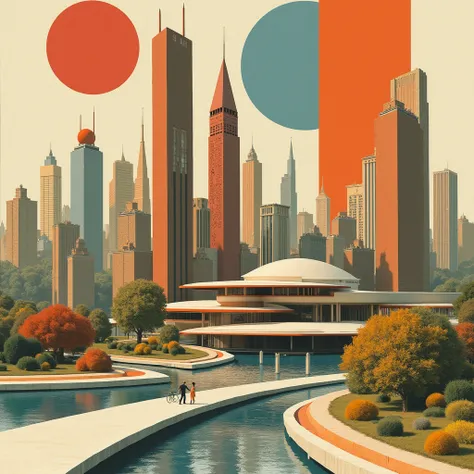 create a collage for a faculty assignment that represents the ideas of Frank Lloyd Wright&#39;s Broadarce City urban project but placed in a future context, in 2050