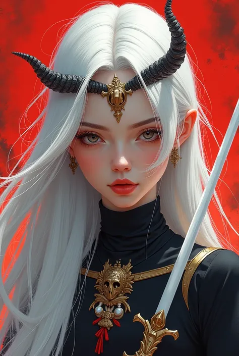 ((best qualityer)), ((work of art)), (detailded), woman with white hair, holding an epée, (Artgerm inspired:1.2), (winner of the pixiv contest:1.1), (octopus goddess:1.3), (Frenetic art style:1.2), retrato em close, goddess skull, (Senna do League of Legen...