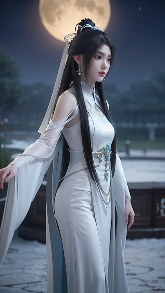 under the moonlight，fairy chang'e is dressed in white，it's as clear as ice and snow。her hair is as smooth as a waterfall，gently ...