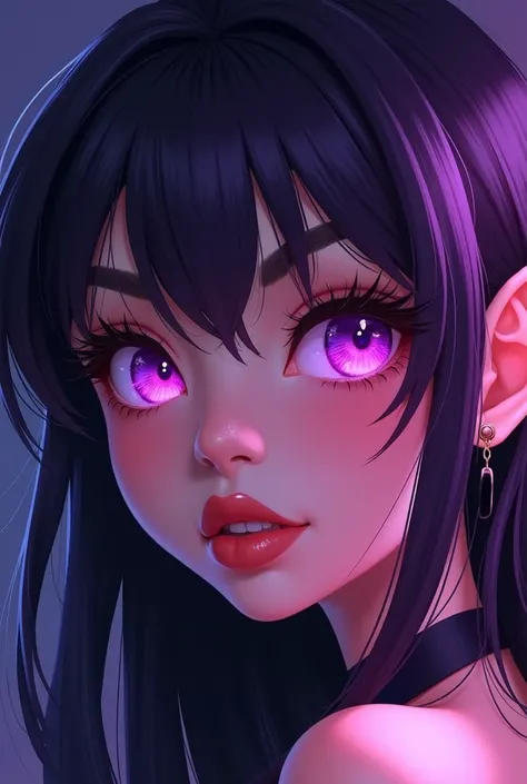 a close up of a woman in costume with black purple hair and ((bright lilac eyes)), Lois van Baarle e Rossdraws, artgerm and lois van baarle, artgerm e rossdraws, vibrant rossdraws cartoon, beautiful elf, ross tran style, Ross Draws 2. 5, inspired by Ross T...