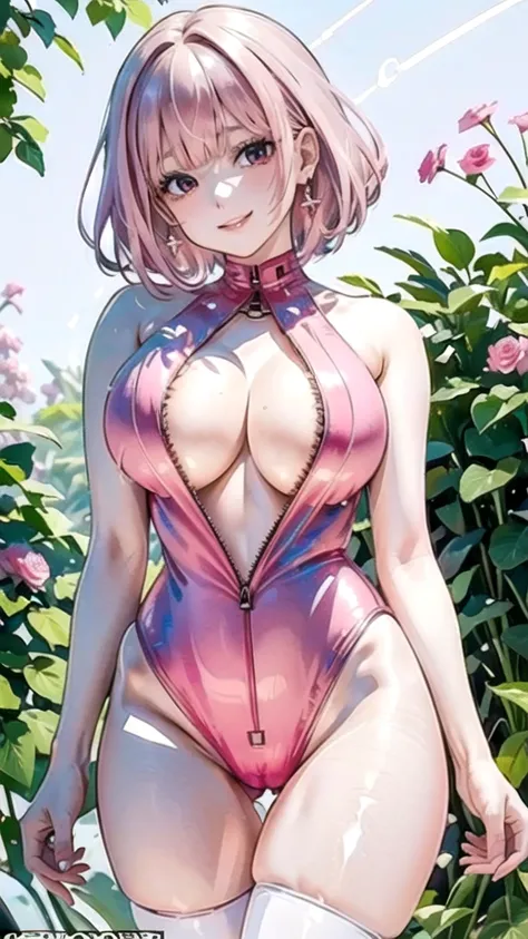 8K masterpiece, excellent image quality, anime woman, seductive pose, (((very large breasts))), realistically rendered curves, cool wind blowing through her (((Silver short hair, bangs bangs))), golden highlights (((Shining Red eyes))), (((Highlight on eye...