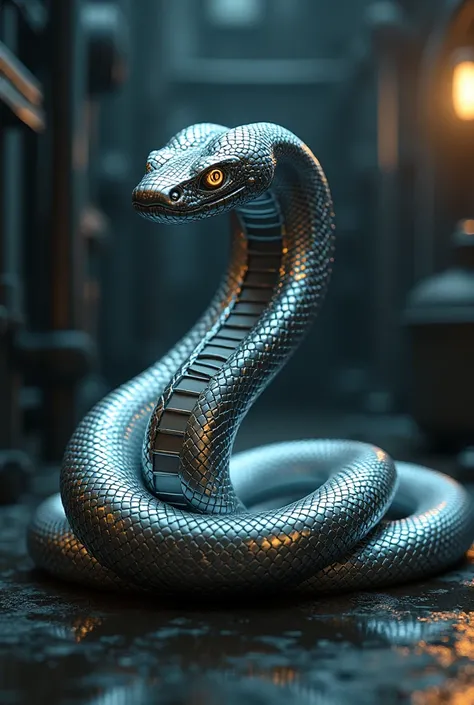 futuristic snake with metallic scales in png