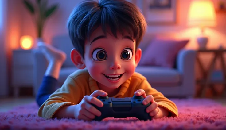 male child, happy playing video game