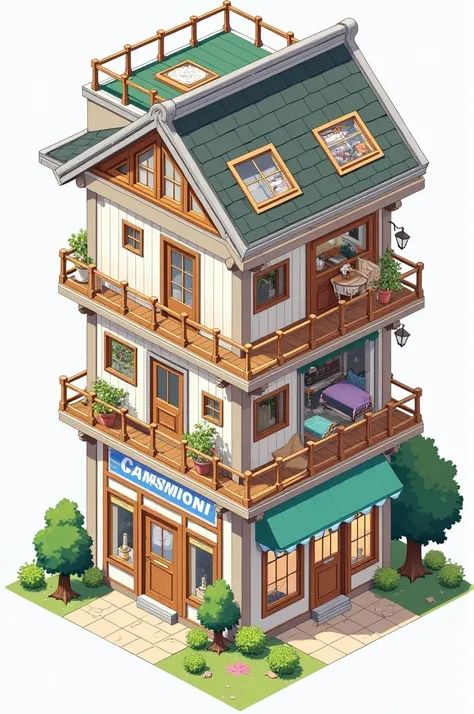 A 3-story house on the first floor there are 2 shops, one where they take photos and another where they do decoration, On the second floor there are 3 bedrooms and a kitchen, On the third floor is the patio and there is the bathroom and a shower., and ther...