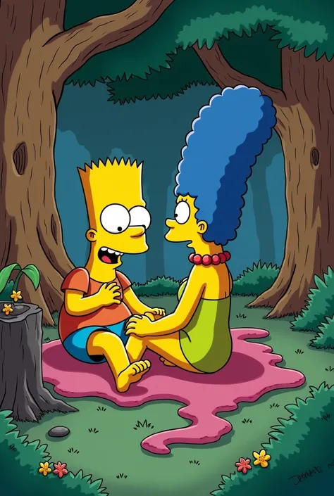 Marge Simpson having sex with Bart Simpson in the tree house 