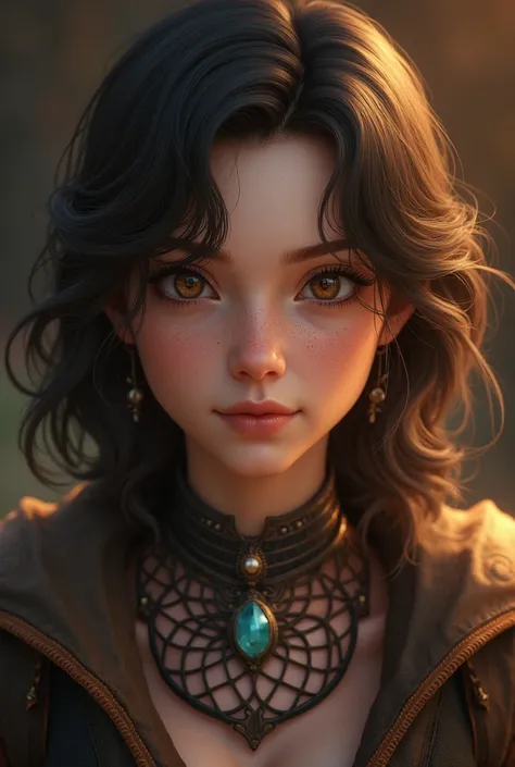 Create a character with the image tip with reborn and ray of light tips with brown eyes and hair a little below the shoulders with cantankerous colors and bard skin