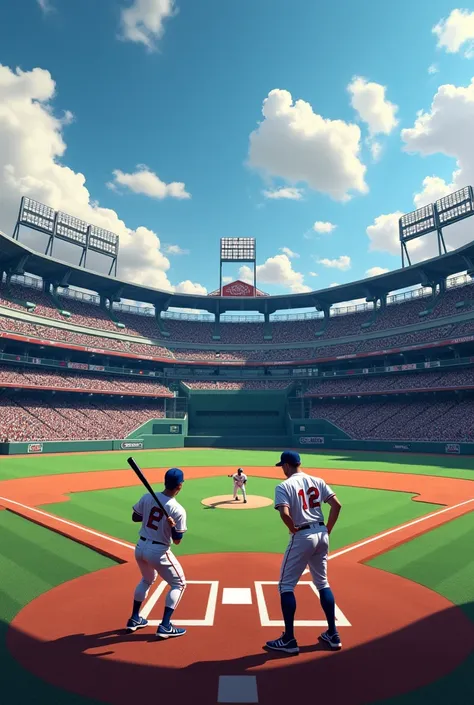 Baseball stadium background with batter and hitter in front with the phrase ALL-STAR GAME