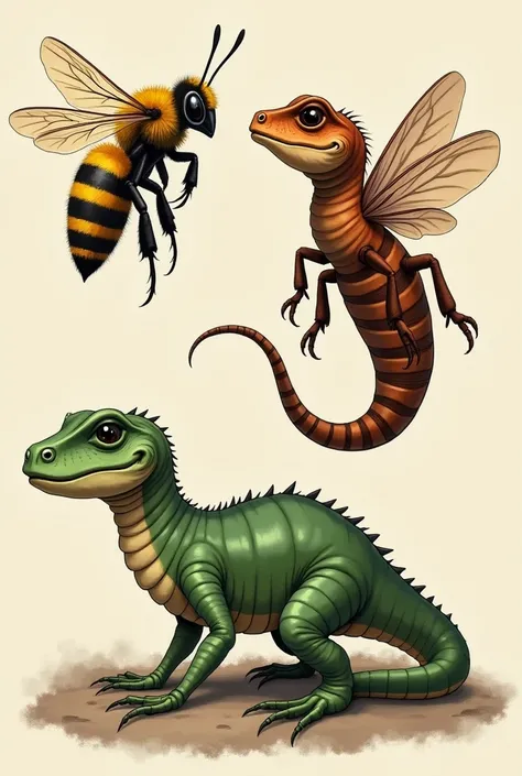 of the following concepts and from that create a character: bee, 
centipede and reptile 