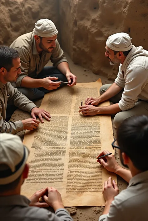 Images of archaeologists excavating and ancient documents being analyzed