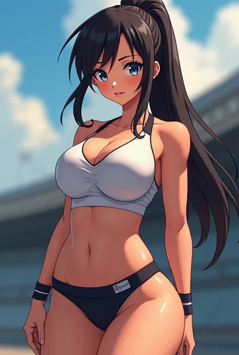 Anime sporty girl with very big breasts