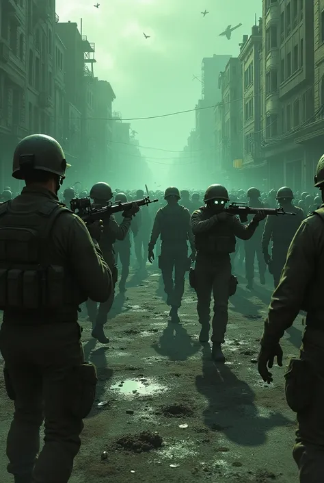 Soldiers controlling a zombie invasion 