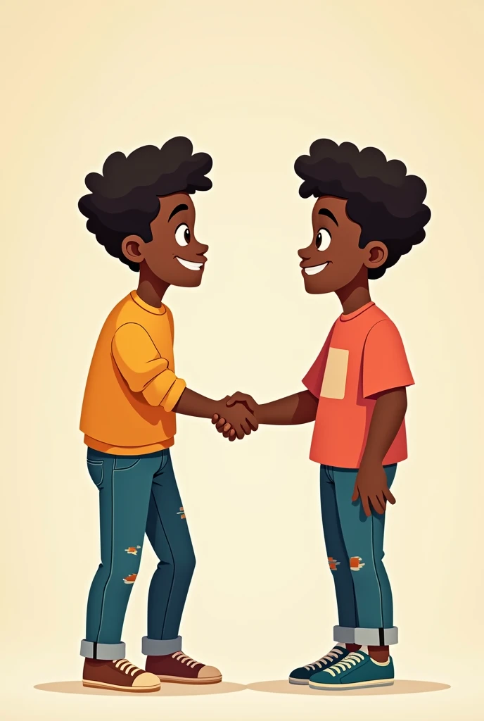 Two black teenage men looking forward and shaking hands
 ( animated cartoon)