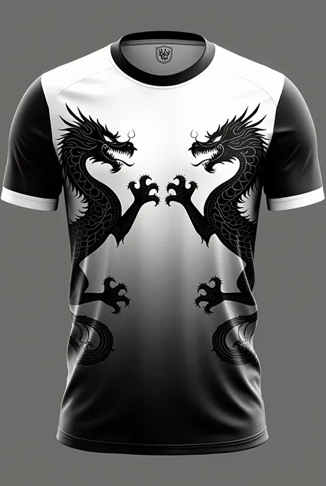 White and black gradient football shirt with ancient dragons