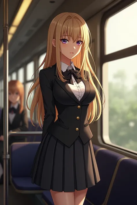 15 years old,one woman,school uniform,see-through,nipples standing out from under clothing,standing,boobs,beautiful face,thick lips,cool face,semi-long hair,in the train,fate jeanne d arc,