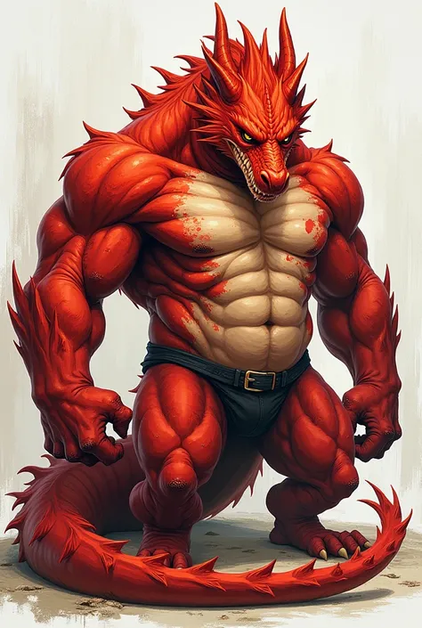 (( drawing style)) A muscular and red furry dragon naked and with a hard dick out and naked and masturbating and cumming a lot getting dirty everywhere naked with his dick out and cumming and naked with his dick out and cumming a lot lying on the bed and v...