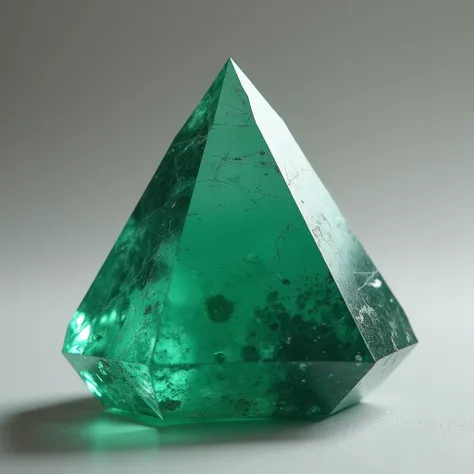 Crystallized mineral stone in triangular or pyramid shape in emerald color