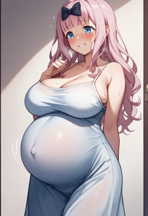 Huge breasts、blush、Sweat、In the heat、smile、chika, Blue eyes, pink hair, hair bow, Troubled face
{Highest quality}, {so beautiful}, {Very detailed}, {Best illustrations},Life、slim:1.5、Camisole long maxi(tight)dress、Are standing、Pregnant women