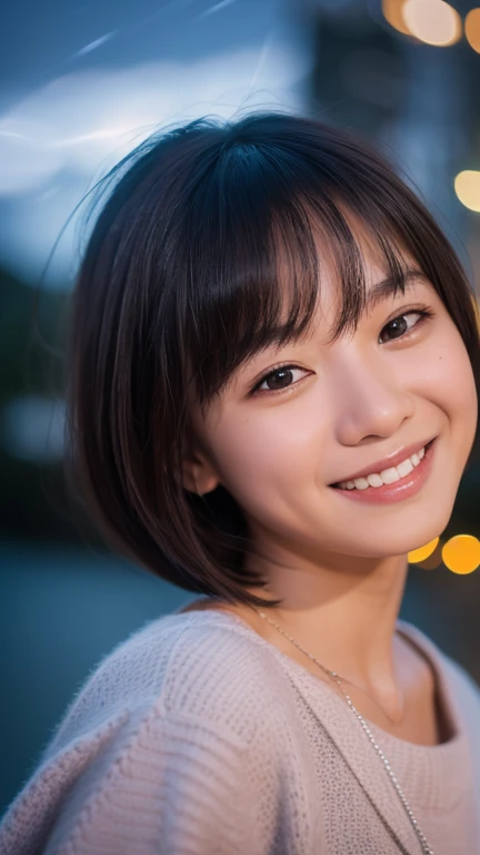 Highest quality, 8k, RAW Photos, Absurd, Portraiture, smile, alone, (night:1.8), Idol&#39;s face, Delicate girl, whole body、 Looking at the audience, Frank, Sophisticated,Thin arms, Professional Lighting, Film Grain, chromatic aberration, (Eye and facial d...