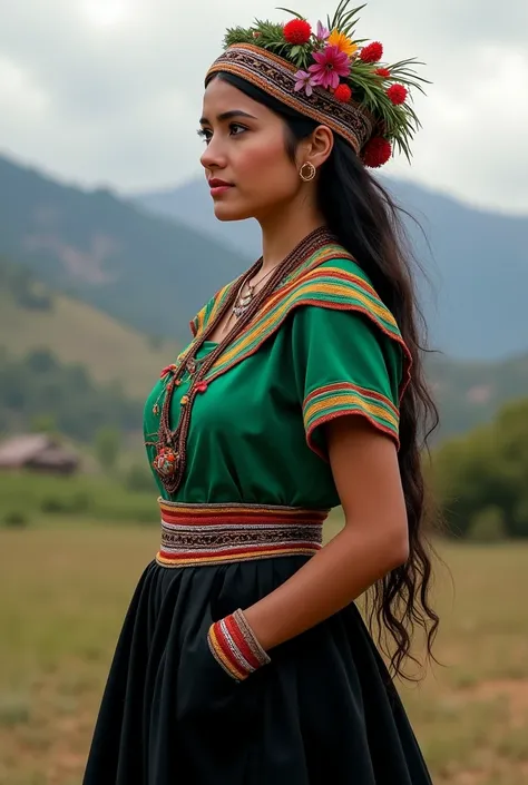 Girl with black skirt, green blouse and northern Aguayo
