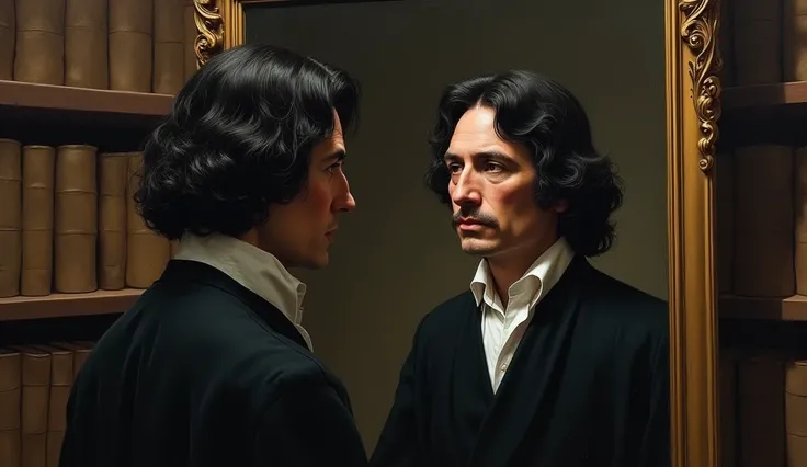 Renê Descartes looking at himself in the mirror