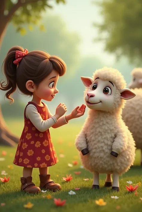 
Girl feeding a sheep teaching her grandmother animated