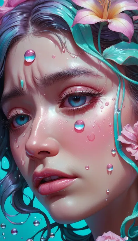 crying, aesthetic, extremely detailed, crying eyes, sweet, vaporwave aesthetic, synthesized wave, digital paint, art station, co...