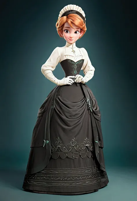 Year 1900. Princess Anna as a hot 15yo teenage socialite. Gibson Girl hairstyle. Hat, dress, gloves, silk stockings, boots. Lifting her skirts. Coquettish smile