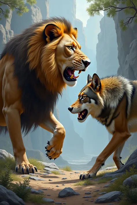 A lion and a wolf