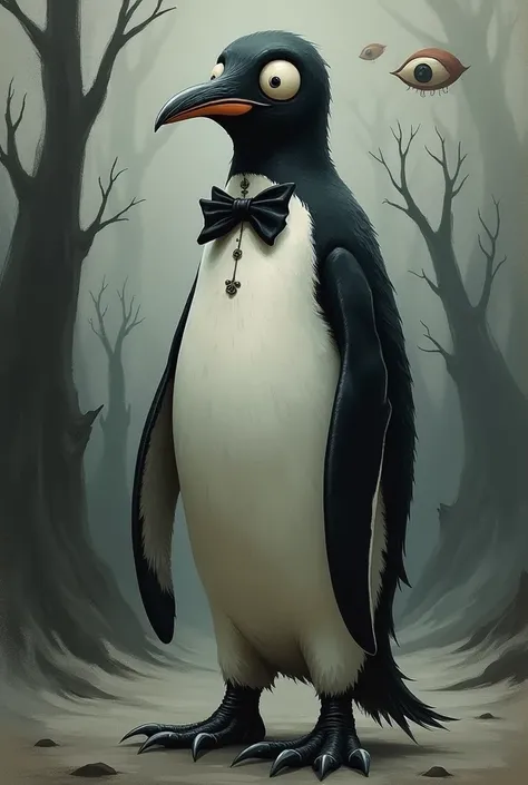 Create a penguin in the style of Tim Burton
