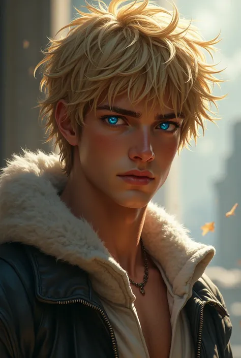 He looks younger and has sandy blonde hair thats often tousled, giving him a carefree. rebellious look. His bright blue eyes are intense and electric, reflecting both determination and inner conflict. Hes tall and athletic, with a lean build honed by years...