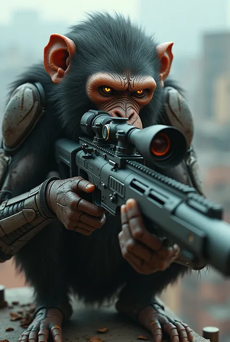 Make a monkey like the one from Robocop&#39;s Timesplitter 3 video game with a sniper rifle 
