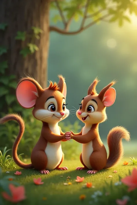 Tico the little mouse is now hiding behind a bush, with a somewhat sad expression, looking at your diaper. The atmosphere is quiet, With flowers and trees all around.
it is, the little squirrel, is sitting next to Tico, holding his little paw and looking a...