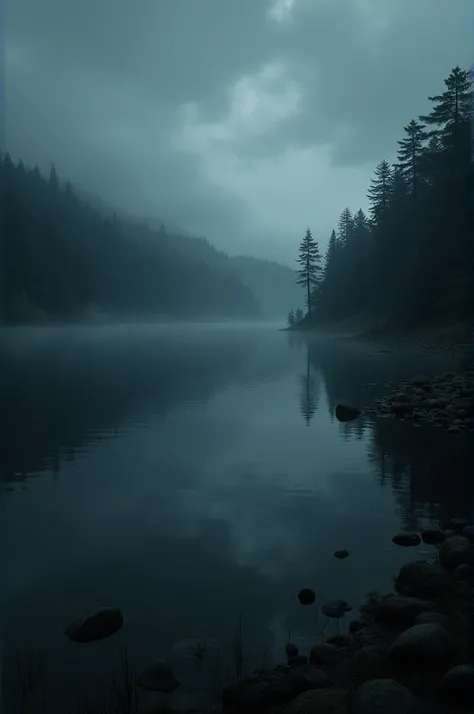 A very dark realistic lake