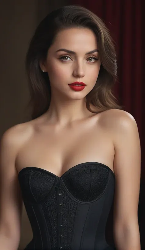 (best quality,4k,8k,highres,masterpiece:1.2),ultra-detailed,(realistic,photorealistic,photo-realistic:1.37),beautiful eyes,beautiful lips,detailed face,red lipstick,gorgeous woman, sexy black dress, sexy elegant fashion model, sexy elegant look,long eyelas...