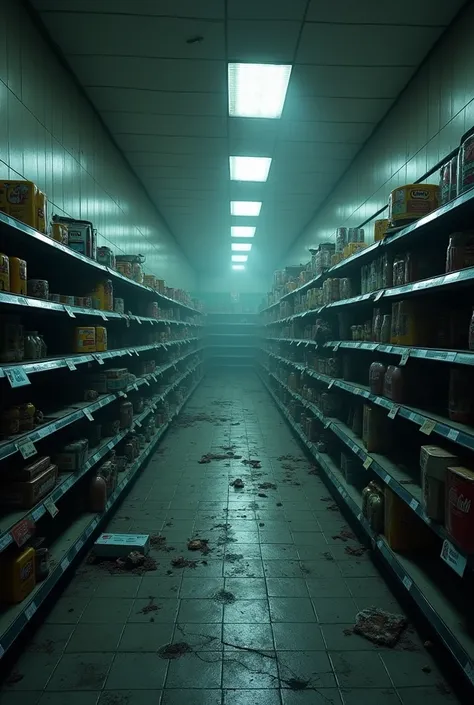 A terrifying and gloomy empty supermarket ((Very realistic))