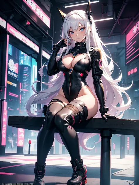 Anime girl with long white hair and black boots sitting on a pole, seductive anime girl, Perfect Android Girl, Female Action Anime Girl, Very detailed artgerm, female cyberpunk anime girl, cyberpunk anime girl, best anime 4k konachan wallpapers, From Girls...