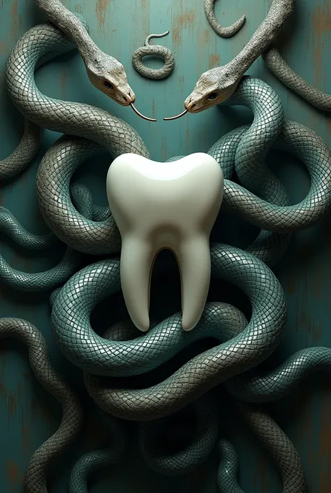 Teeth surrounded by snake banepa dental care written in background 