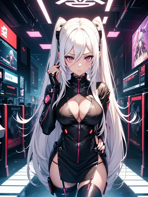 Anime girl with long white hair and black boots, seductive anime girl, Perfect Android Girl, Female Action Anime Girl, Very detailed ArtGerm, female cyberpunk anime girl, cyberpunk anime girl, Best Anime 4k Konachan Wallpapers, From Girls Frontline, Digita...