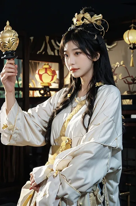 Black Hair, Immortal, Beauty, Royal sister, Stepmother, Gold Yellow Taoist robe, Golden Phoenix Coronet, Hair Bunch, Mature Woman，Sunshine