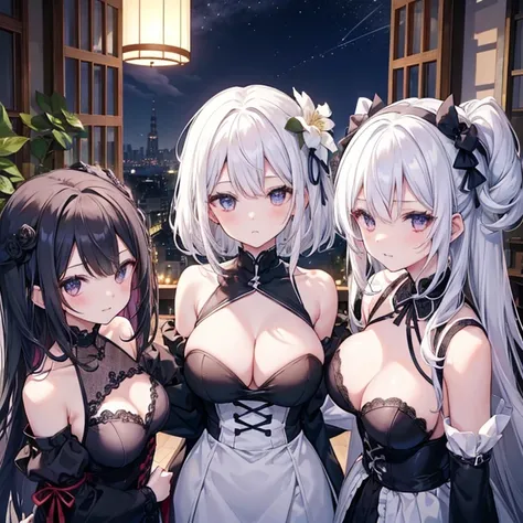 3 girls、A good friend、Three Sisters、Mature、Ample breasts、White Hair、黒いドレvinegar、Alluring、Shoulder Bare、ミニvinegarカ、vinegar、Night view、vinegarポットライト、looking at the camera、cool、Put your arm around someone&#39;s shoulder、Huddle together、バvinegarトアップ視点、High res...