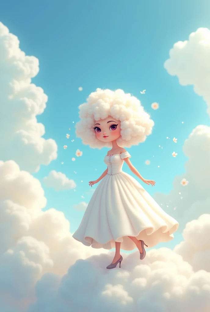 Prissy cartoon lady cloud walking 