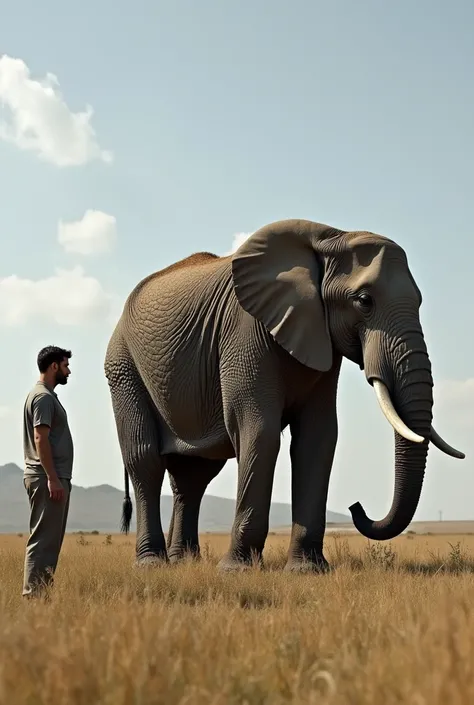 as a size comparison of a human, an elephant and an elephant three times its largest size 