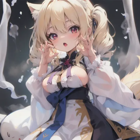 blonde，Double tail，Female ghost，loli，Large Breasts