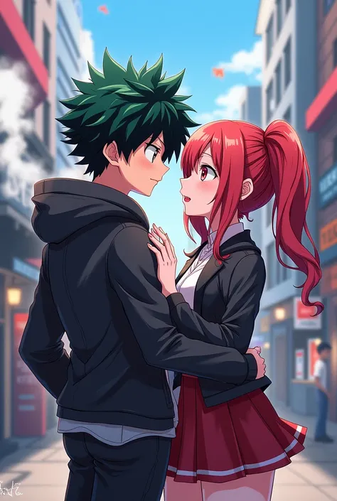 Todoroki from my hero Academia having a date with momo yayoruzo in the style of the my hero academia anime