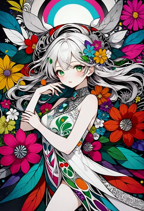 Realistic,High resolution, Highest quality,Official Art, colorful, Very detailed, whole body, beautiful, masterpiece, Highest quality, (zenTangle, colorful, Tangle, enTangle), (Flower Ecstasy:1.2) Dynamic Angle, Girl, the most beautiful form of chaos, eleg...