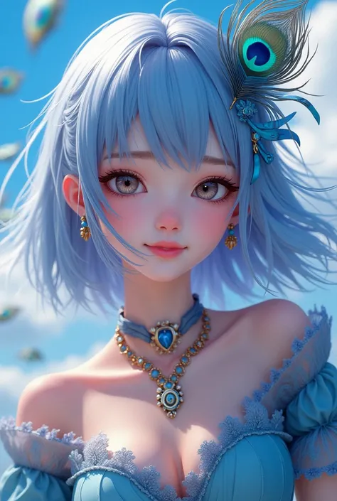 Girl with blue-pink hair and peacock feathers, Inspired by Cheng Liyanjun, CG Society, 🌺 Anime style. 8K, Anime style 3D, Popular on cgstation, 8K high quality detail art, guvez style artwork, Fantasy art style, Realistic anime 3D style, Anime inspiration,...