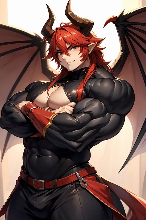 Huge muscles,Devilish wings,Devilish horns,Sexy Boy,black costume,12-year-old boy