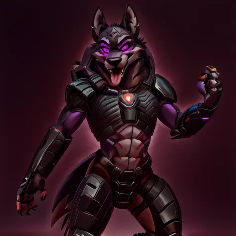 (masterpiece, best quality:1.2), vortex anubis hellhound, wolf, furry, helluva boss, hypnotized with glowing purple eyes, tongue...